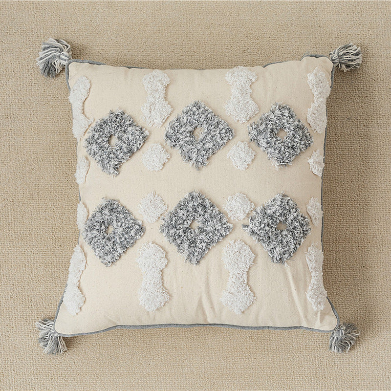 HKM-547027 Cotton Canvas Tassel Square Pillow Cover for Cozy Home Decor
