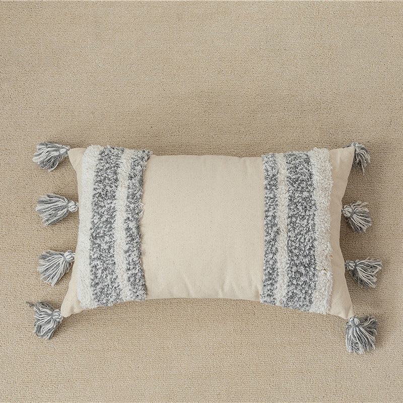 HKM-547027 Cotton Canvas Tassel Square Pillow Cover for Cozy Home Decor