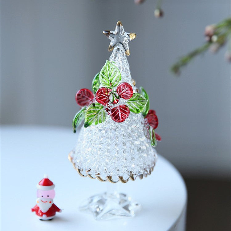 HKM-547091 Handmade Glass Red Flower Christmas Tree Decoration for Office Desk