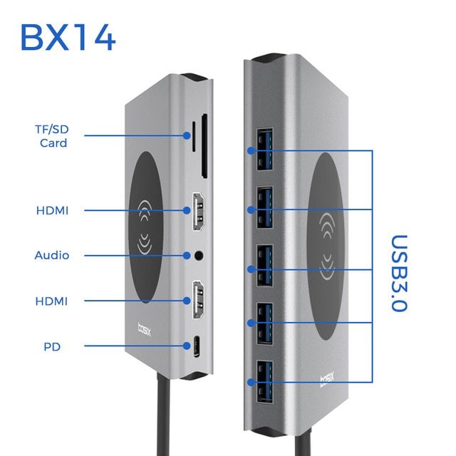 HKM-547155 4K Type-C Notebook Hub Docking Station with USB and Card Reader Support