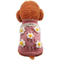 HKM-547219 Cozy Jacquard Sweater for Cats and Dogs in Green and Pink Flower Patterns