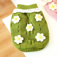 HKM-547219 Cozy Jacquard Sweater for Cats and Dogs in Green and Pink Flower Patterns