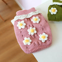 HKM-547219 Cozy Jacquard Sweater for Cats and Dogs in Green and Pink Flower Patterns
