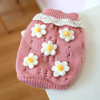 HKM-547219 Cozy Jacquard Sweater for Cats and Dogs in Green and Pink Flower Patterns