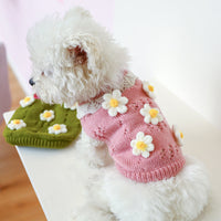 HKM-547219 Cozy Jacquard Sweater for Cats and Dogs in Green and Pink Flower Patterns