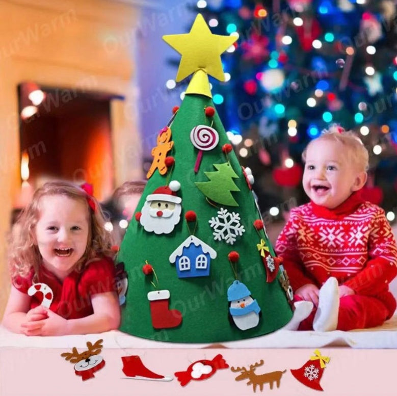 HKM-547411 Handmade Felt Christmas Tree Pendant for Kids - 3D DIY Puzzle Decor