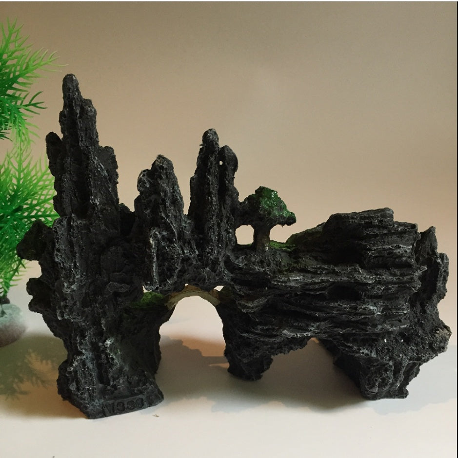 HKM-547475 Realistic Synthetic Resin Rockery Decoration for Aquariums - 15x11x14cm, 24.5x8x17cm Options Available