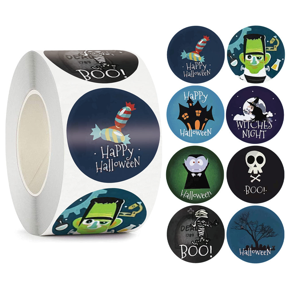 HKM-547667 Happy Halloween Children's Toy Animal Sticker Labels - 500 Rolls, 1.5 Inches, Round Paper Design