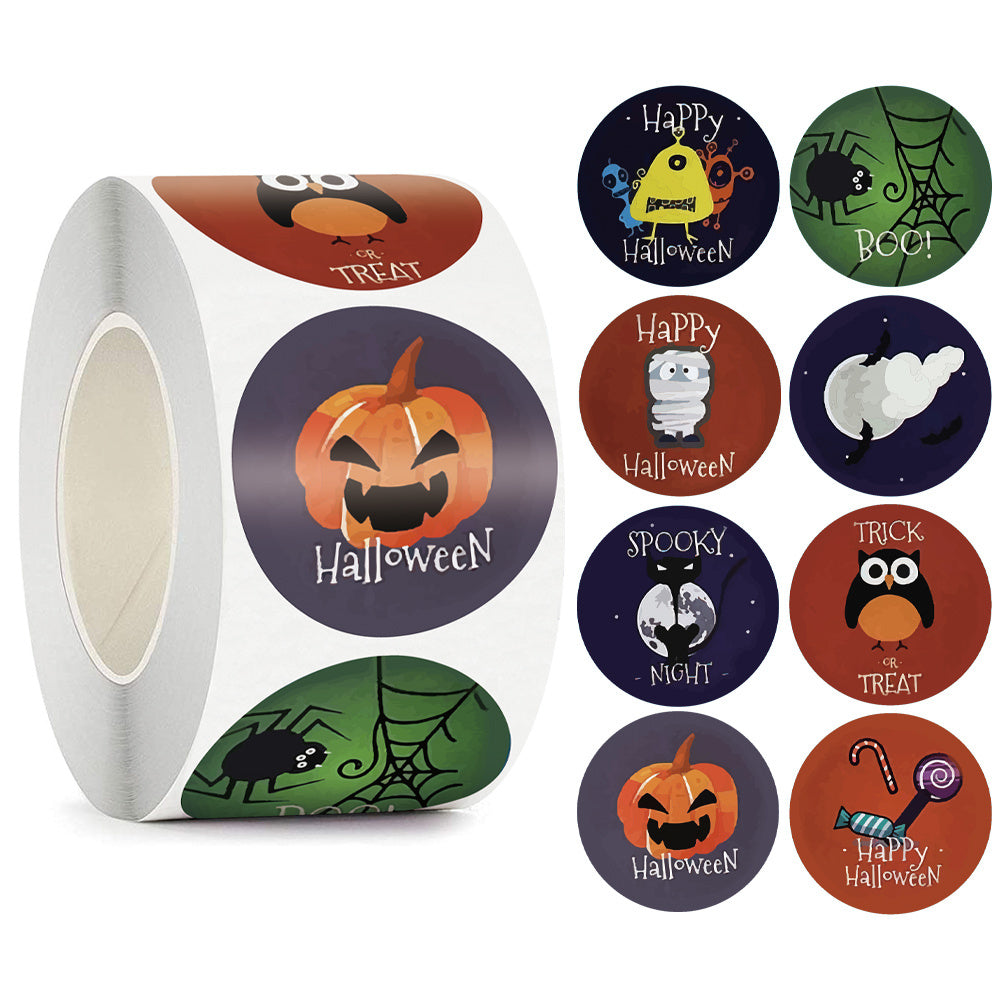 HKM-547667 Happy Halloween Children's Toy Animal Sticker Labels - 500 Rolls, 1.5 Inches, Round Paper Design