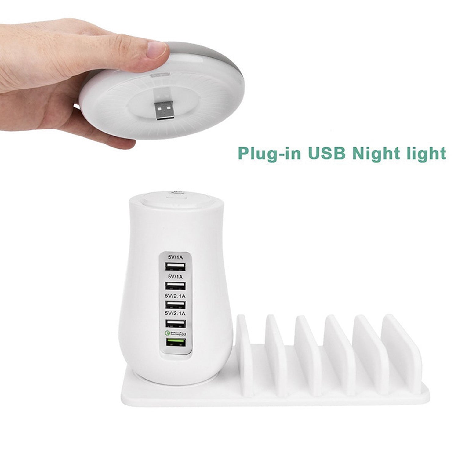 HKM-547859 5-Port USB Charging Dock Station with LED Night Lamp for Smart Devices