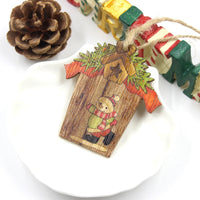 HKM-547923 Wooden House Shape Christmas Elk Pendant - Set of 3 Hanging Ornaments for Festive Home Decor