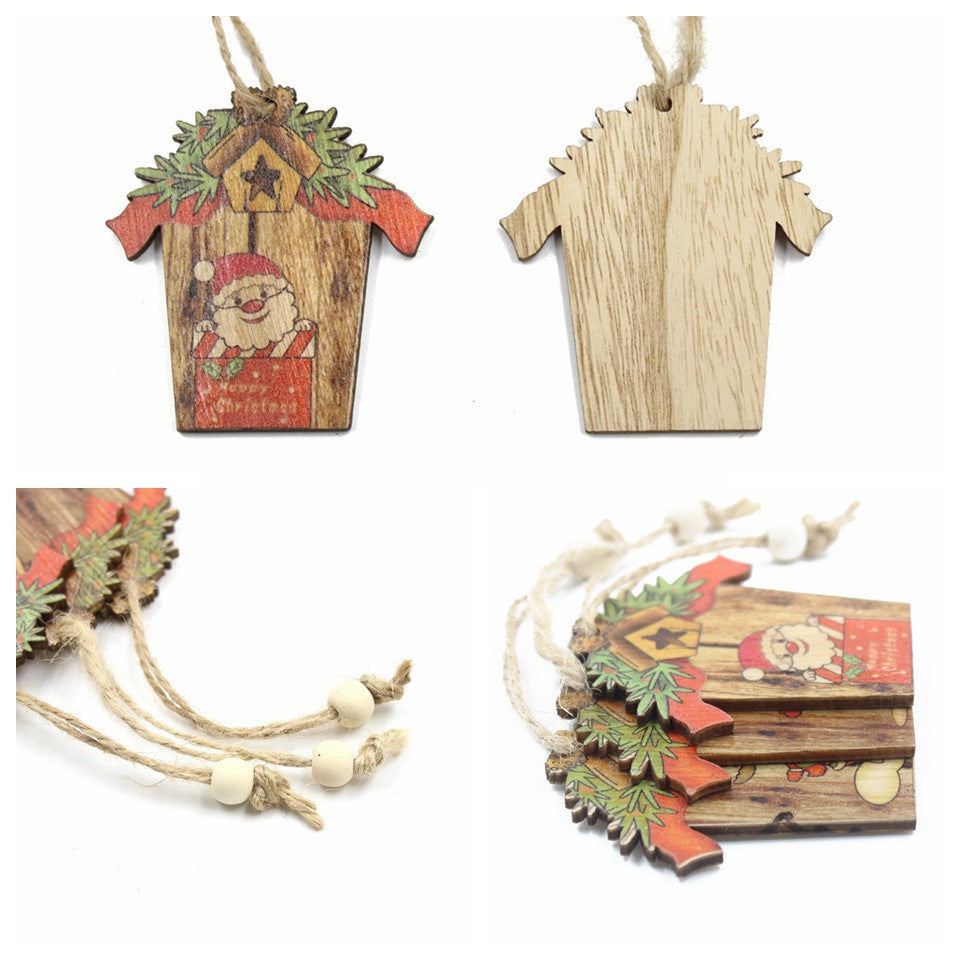 HKM-547923 Wooden House Shape Christmas Elk Pendant - Set of 3 Hanging Ornaments for Festive Home Decor