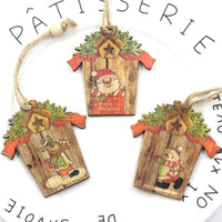 HKM-547923 Wooden House Shape Christmas Elk Pendant - Set of 3 Hanging Ornaments for Festive Home Decor