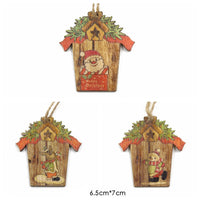 HKM-547923 Wooden House Shape Christmas Elk Pendant - Set of 3 Hanging Ornaments for Festive Home Decor