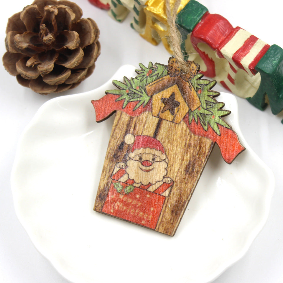 HKM-547923 Wooden House Shape Christmas Elk Pendant - Set of 3 Hanging Ornaments for Festive Home Decor