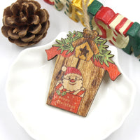 HKM-547923 Wooden House Shape Christmas Elk Pendant - Set of 3 Hanging Ornaments for Festive Home Decor
