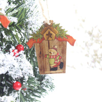 HKM-547923 Wooden House Shape Christmas Elk Pendant - Set of 3 Hanging Ornaments for Festive Home Decor