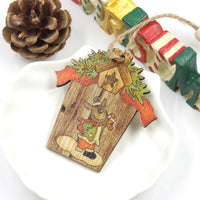 HKM-547923 Wooden House Shape Christmas Elk Pendant - Set of 3 Hanging Ornaments for Festive Home Decor