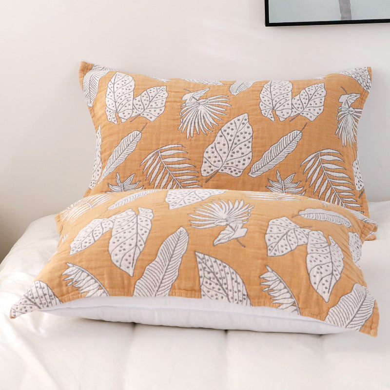 HKM-548115 Nordic Style Cotton Pillow Towels in Leaf Patterns - Available in Yellow and Blue