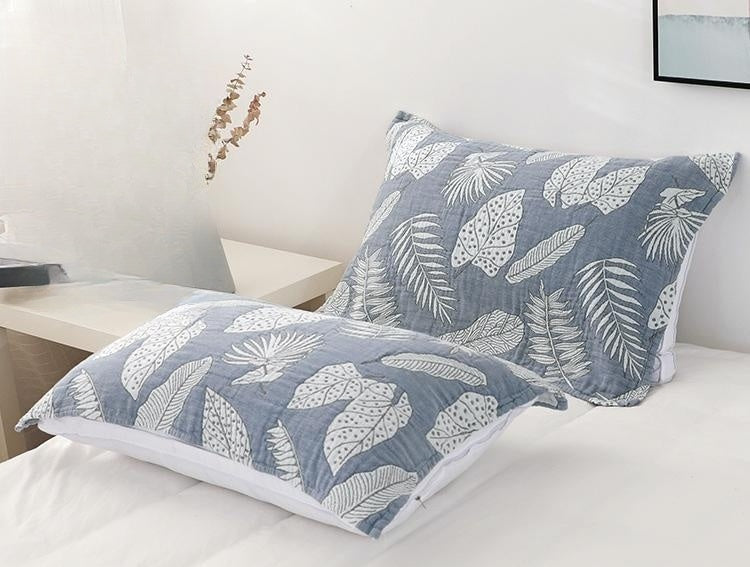 HKM-548115 Nordic Style Cotton Pillow Towels in Leaf Patterns - Available in Yellow and Blue