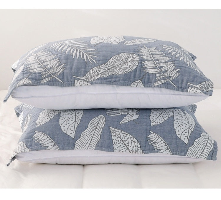 HKM-548115 Nordic Style Cotton Pillow Towels in Leaf Patterns - Available in Yellow and Blue