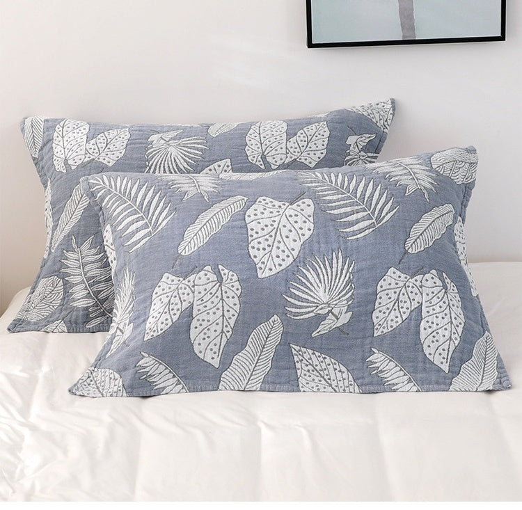 HKM-548115 Nordic Style Cotton Pillow Towels in Leaf Patterns - Available in Yellow and Blue