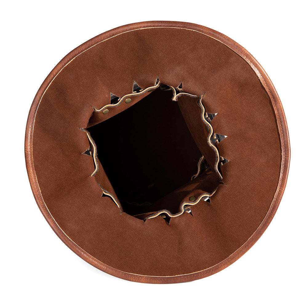 HKM-548243 Vintage Steampunk Top Hat in Brown PU Leather for Adults