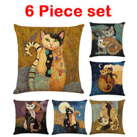 HKM-548755 Artistic Cat Print Pillowcase in Cotton and Linen Blend, 45x45 cm, with Invisible Zipper