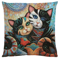 HKM-548755 Artistic Cat Print Pillowcase in Cotton and Linen Blend, 45x45 cm, with Invisible Zipper