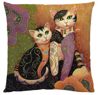 HKM-548755 Artistic Cat Print Pillowcase in Cotton and Linen Blend, 45x45 cm, with Invisible Zipper