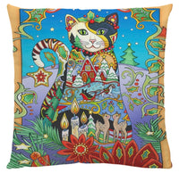 HKM-548755 Artistic Cat Print Pillowcase in Cotton and Linen Blend, 45x45 cm, with Invisible Zipper