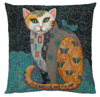 HKM-548755 Artistic Cat Print Pillowcase in Cotton and Linen Blend, 45x45 cm, with Invisible Zipper