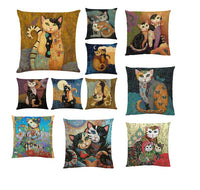 HKM-548755 Artistic Cat Print Pillowcase in Cotton and Linen Blend, 45x45 cm, with Invisible Zipper