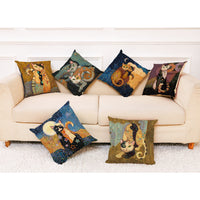 HKM-548755 Artistic Cat Print Pillowcase in Cotton and Linen Blend, 45x45 cm, with Invisible Zipper