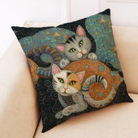 HKM-548755 Artistic Cat Print Pillowcase in Cotton and Linen Blend, 45x45 cm, with Invisible Zipper