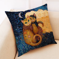 HKM-548755 Artistic Cat Print Pillowcase in Cotton and Linen Blend, 45x45 cm, with Invisible Zipper