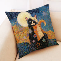 HKM-548755 Artistic Cat Print Pillowcase in Cotton and Linen Blend, 45x45 cm, with Invisible Zipper