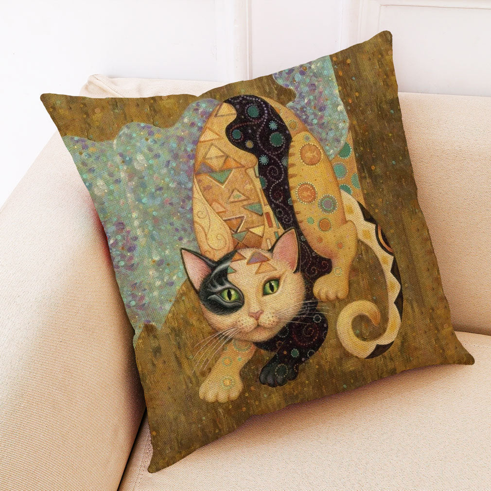 HKM-548755 Artistic Cat Print Pillowcase in Cotton and Linen Blend, 45x45 cm, with Invisible Zipper