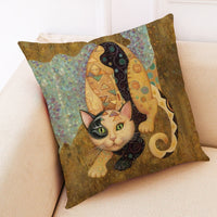 HKM-548755 Artistic Cat Print Pillowcase in Cotton and Linen Blend, 45x45 cm, with Invisible Zipper