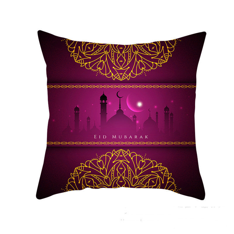 HKM-549011 Peach Skin Pillowcase – Soft Chemical Fiber Cushion Cover in National Style, Ramadan Pattern, 45x45cm