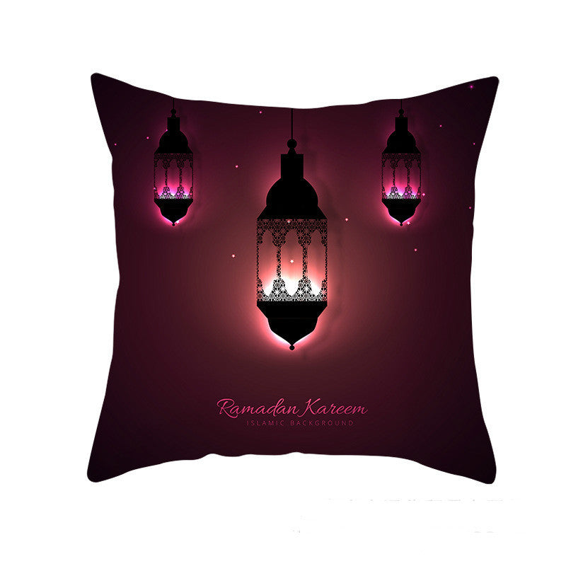 HKM-549011 Peach Skin Pillowcase – Soft Chemical Fiber Cushion Cover in National Style, Ramadan Pattern, 45x45cm
