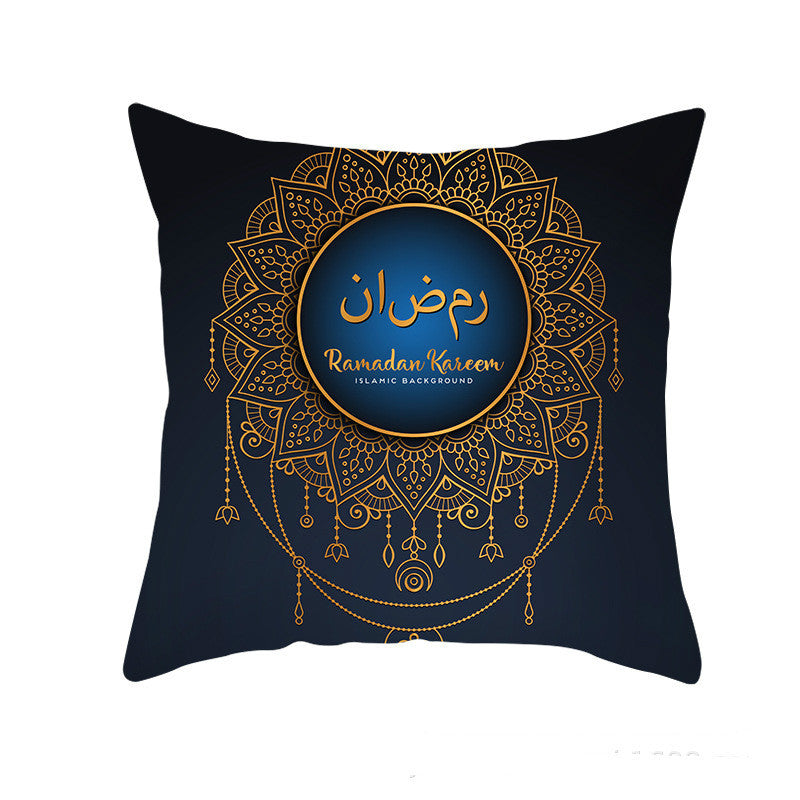 HKM-549011 Peach Skin Pillowcase – Soft Chemical Fiber Cushion Cover in National Style, Ramadan Pattern, 45x45cm