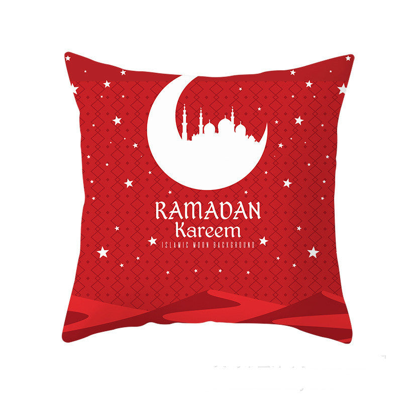 HKM-549011 Peach Skin Pillowcase – Soft Chemical Fiber Cushion Cover in National Style, Ramadan Pattern, 45x45cm