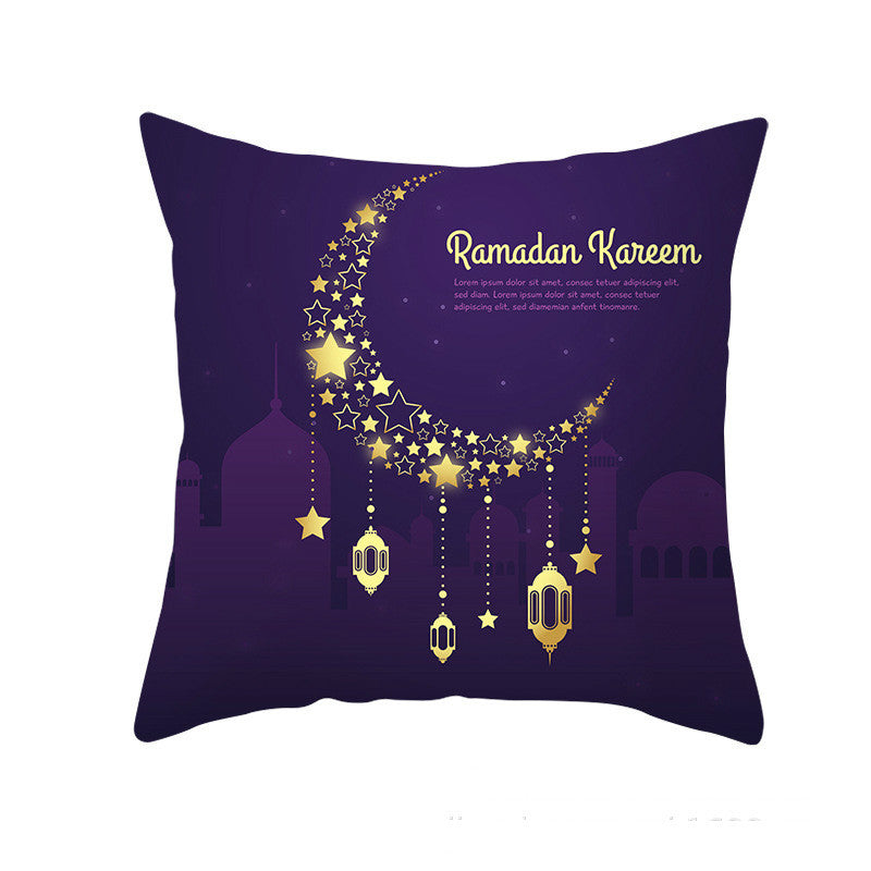 HKM-549011 Peach Skin Pillowcase – Soft Chemical Fiber Cushion Cover in National Style, Ramadan Pattern, 45x45cm