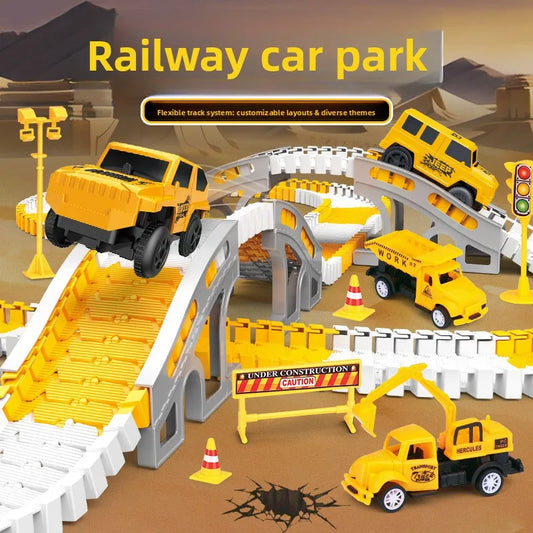 HKM-549203 Electric Track Car Set - Flexible DIY Assembly Track for Mini Trains and Cars, Unisex Educational Toy for Ages 5 and Up