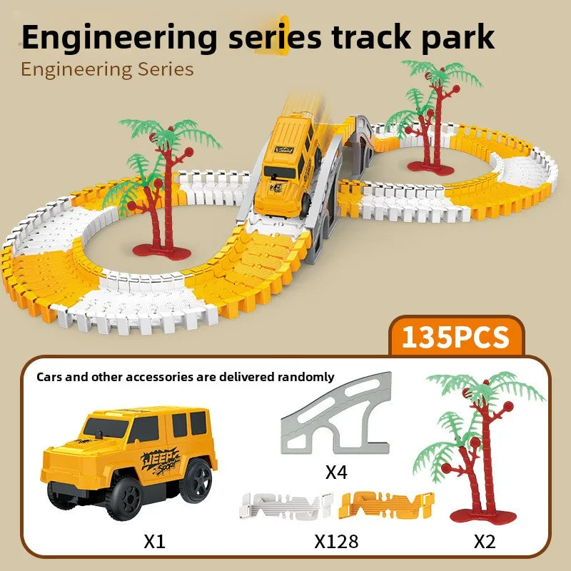 HKM-549203 Electric Track Car Set - Flexible DIY Assembly Track for Mini Trains and Cars, Unisex Educational Toy for Ages 5 and Up