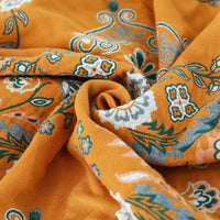 HKM-549267 European Style Cotton Gauze Fringed Sofa Cover in Yellow Orange with Floral Pattern, 150x200cm and 200x230cm Options