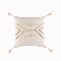 HKM-549331 Bohemian Geometric Tufted Cushion Cover with Tassels - Apricot Cotton Pillow Cover 45x45cm