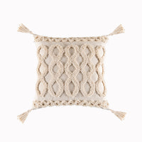 HKM-549331 Bohemian Geometric Tufted Cushion Cover with Tassels - Apricot Cotton Pillow Cover 45x45cm