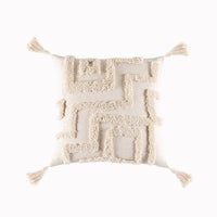 HKM-549331 Bohemian Geometric Tufted Cushion Cover with Tassels - Apricot Cotton Pillow Cover 45x45cm